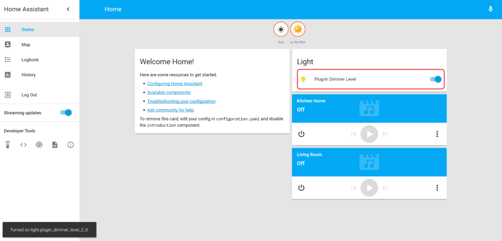 Home Assistant with a Z-Wave dimmer device